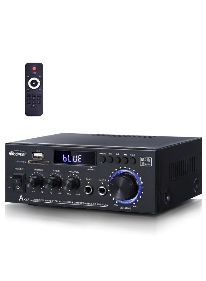 مكبر صوت ستريو مستقبل AK45Pro - صوت منزلي 400 واط مع بلوتوث 5.3، مكبر طاقة بقناتين 2.0، إدخال USB/SD/RCA/FM و 2 ميكروفون للغناء، نظام مسرح منزلي مع جهاز تحكم عن بعد - Image 1